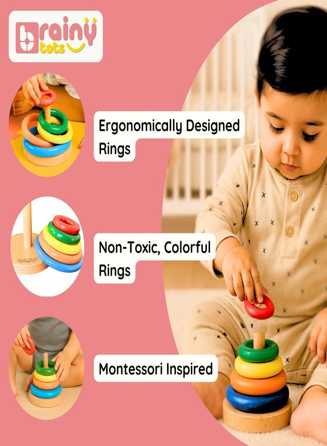 Brainytots Wooden Ring Stacker | Montessori Baby & Toddler Toy for Stacking & Sorting | Develops Fine Motor Skills, Problem Solving & Hand-Eye Coordination | Eco-Friendly Design - Image 2